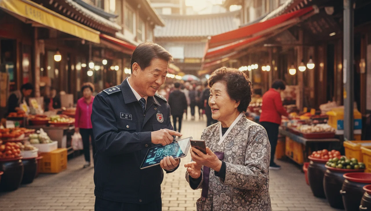 경찰관과 시민이 대화하는 모습