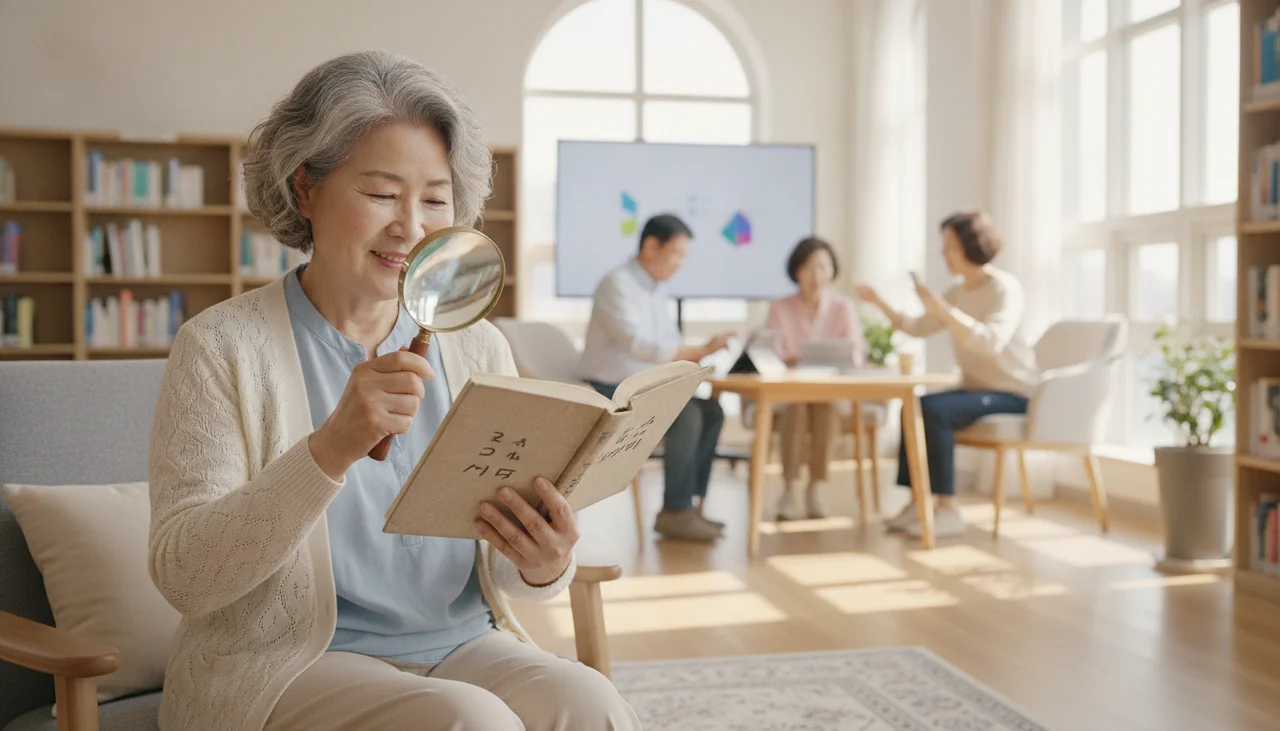돋보기로 책 읽는 사람